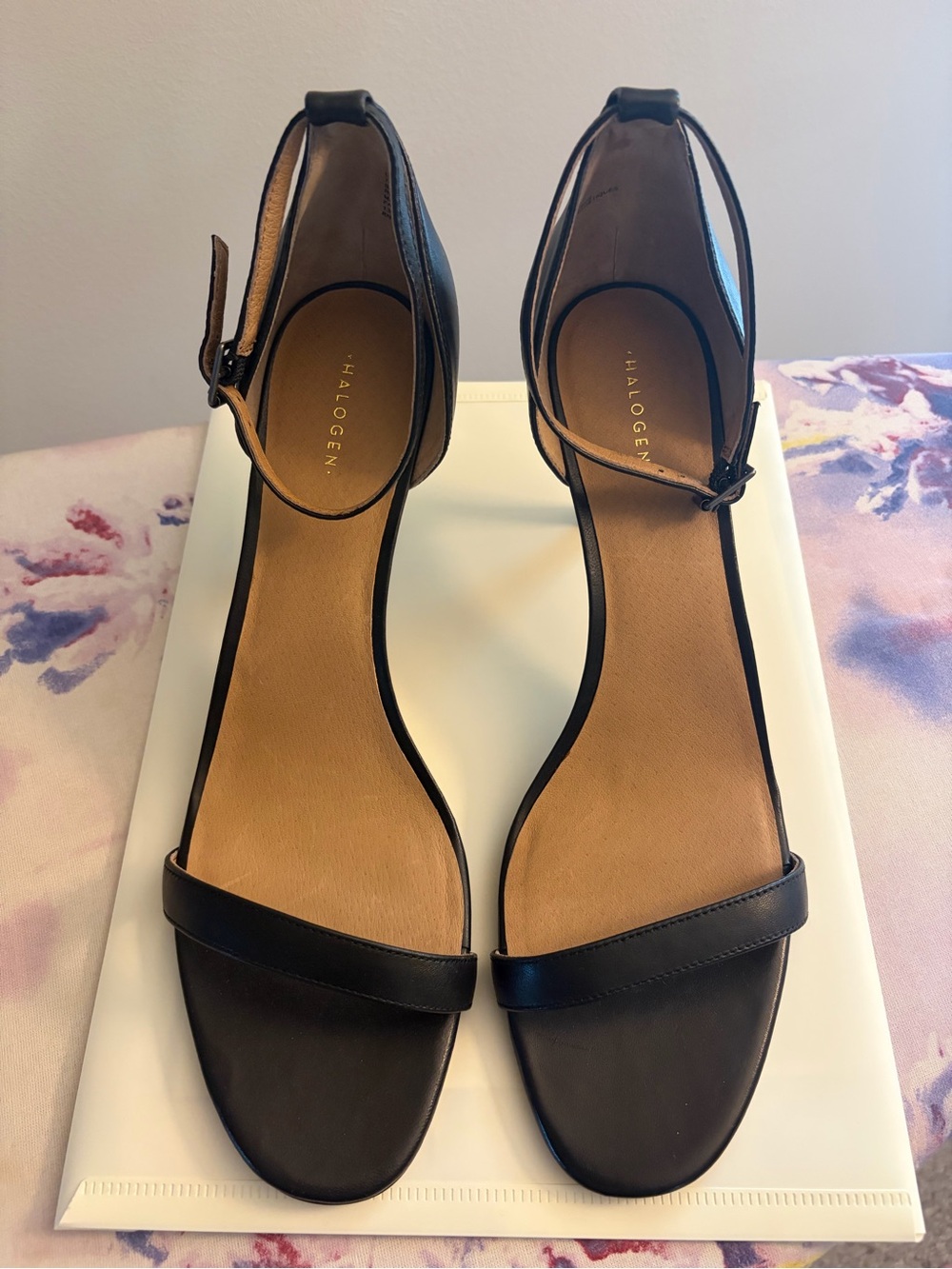 Halogen Black Leather Ankle-Strap Sandals